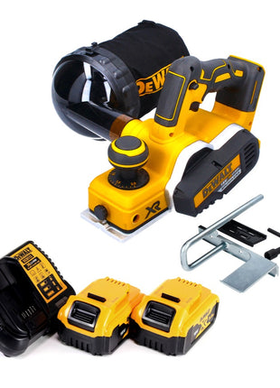 Raboteuse à batterie DeWalt DCP 580 P2 18 V 82 mm sans balais + sac à poussière DWV 9390 + 2x batteries 5,0 Ah + chargeur