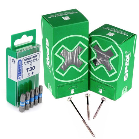 SPAX set BIT T-STAR plus T30 - 6,4 x 25 mm, 5 pièces (5000009182309) + vis à tête rondelle HI.FORCE 6,0 x 120 mm 100 pièces (0251010601205)