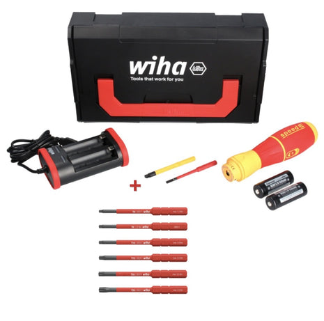 Wiha speedE II electric E-Schraubendreher 7 tlg. + 2x SlimBit + Akku + Ladegerät + L-Boxx Mini + Bit Set slimBit electric VDE Torx Satz 6 tlg.