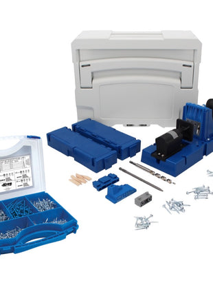 KREG Jig K5 Bohrschablone ( K5-EUR-SYS ) Taschenloch Holzverbindungssystem + Bohrschablone K5 + Sockel + Zubehör + 675 tlg. Schrauben Set + Systainer