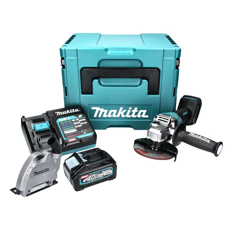 Amoladora angular a batería Makita GA 016 GM101 40 V máx. 125 mm sin escobillas XGT + 1x batería 4,0 Ah + cargador + campana de aspiración + Makpac