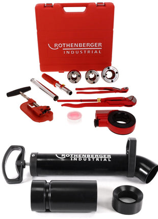 Rothenberger Industrial Sanikit 10 tlg. Werkzeugkoffer Sanitär Set ( 070673E ) + RoPump Power Saugdruck Handpumpe Rohrreiniger + Gummiadapter ( 1500002695 )