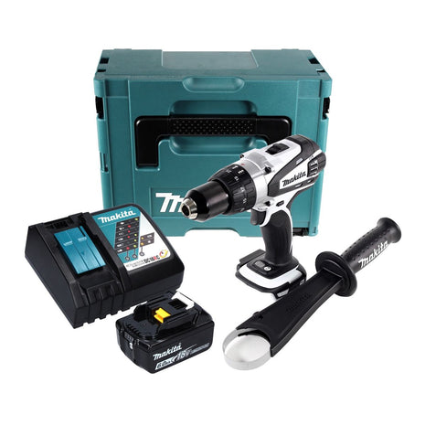 Makita DDF 458 RG1J W Taladro atornillador inalámbrico 18 V 91 Nm blanco + 1x batería 6,0 Ah + cargador + Makpac