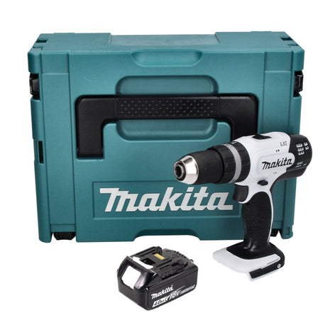 Makita DHP 453 M1J W Taladro percutor inalámbrico blanco 18 V 42 Nm + 1x batería 4,0 Ah + Makpac - sin cargador