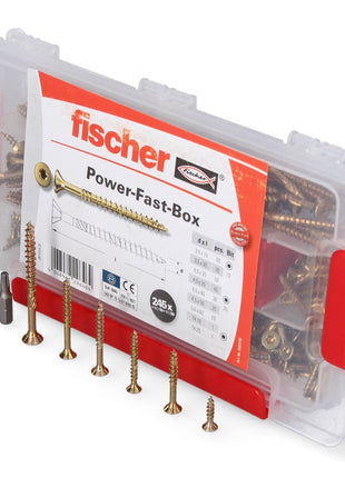 Fischer Power-Fast Box Set 4x 245 tlg. 3,5 - 5 mm ( 4x 667005 ) Senkkopf mit Torx Doppelgewinde galvanisch verzinkt, gelb passiviert