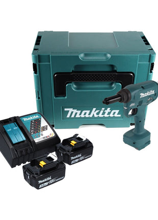 Makita DRV 250 RFJ outil de pose de rivets aveugles sur batterie 18 V 20 kN sans balais + 2x batterie 3,0 Ah + chargeur + Makpac