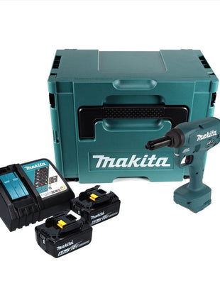 Makita DRV 250 RGJ outil de pose de rivets aveugles sur batterie 18 V 20 kN sans balais + 2x batterie 6,0 Ah + chargeur + Makpac