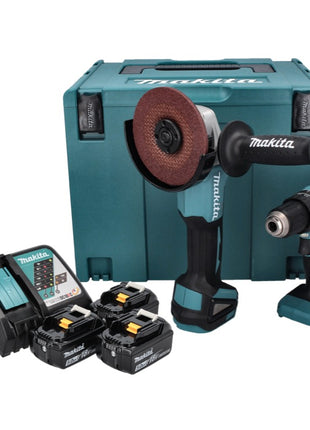 Makita DLX 2334 J kit combiné batterie 18 V avec DHP 485 50 Nm brushless + DGA 504 125 mm brushless + 3x batterie 3,0 Ah + chargeur + Makpac