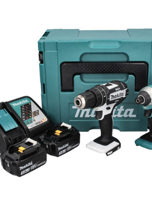 Makita DLX 2131 J Akku Kombo Kit 18 V mit DHP 482 Weiß 62 Nm + DTD 152 165 Nm + 2x Akku 3,0 Ah + Ladegerät + Makpac