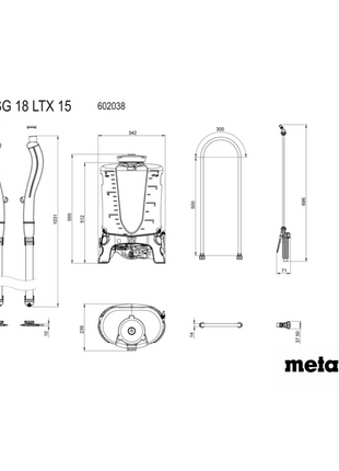 Pulvérisateur à dos à batterie Metabo RSG 18 LTX 15 18 V 15 L 3,0 bar Solo (602038850) - sans batterie, sans chargeur