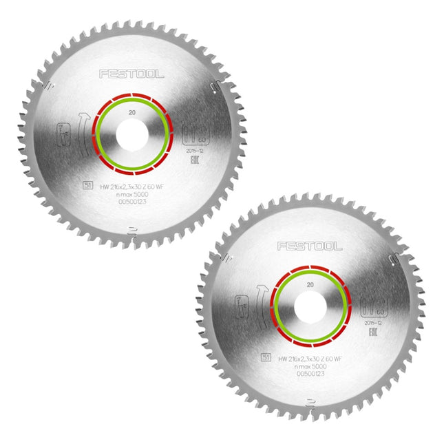 Festool Spezial Kreissägeblatt Set 2x HW 216 x 30 x 2,3 mm WZ/FA60 216 mm ( 2x 500123 ) 60 Zähne - Toolbrothers