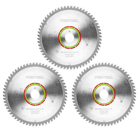 Festool Spezial Kreissägeblatt Set 3x HW 216 x 30 x 2,3 mm WZ/FA60 216 mm ( 3x 500123 ) 60 Zähne - Toolbrothers