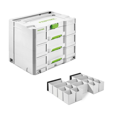 Festool Sortainer	SYS 4 TL-SORT/3 Werkzeugkoffer mit 3 Schubladen ( 200119 ) + Einsatzboxen Set 60x60/120x71 3xFT ( 201124 ) 17 tlg. - Toolbrothers