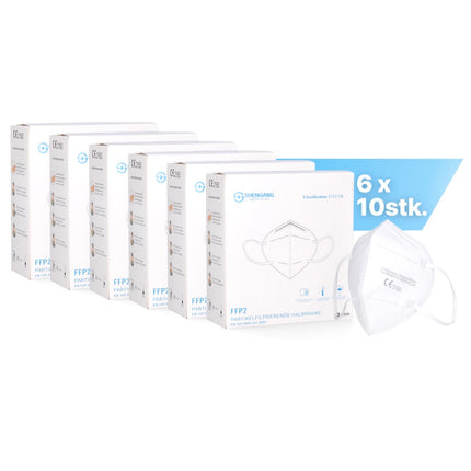 Shengang 60x FFP2 Maske CE zertifiziert Apotheken konform Mund Atem Nasen Schutz 5-Lagig ISO9001:2015 / EN149 2001 A1:2009
