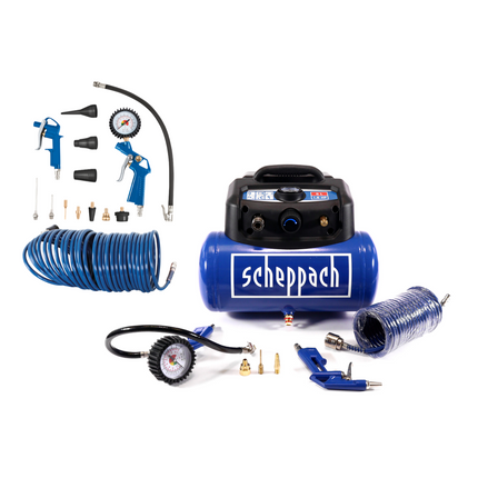 Scheppach HC06 Kompressor 1200 W 6 Liter 8 Bar ( 5906132901 ) + 13 tlg. Zubehörset ( 7906100735 )