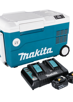 Makita DCW 180 PM Akku Kühl und Wärme Box 36 V ( 2x 18 V ) 20 L + 2x Akku 4,0 Ah + Doppelladegerät