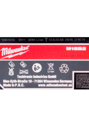 Milwaukee M18 B2 Batterie 18 V / 2,0 Ah / 2000 mAh ROUGE Li-Ion ( 4932430062 )