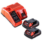 Kit de arranque de batería Milwaukee M18 B2 18 V 2x 2,0 Ah (2x 4932430062) + cargador M12-18C 12 - 18 V (4932352959)