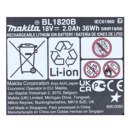 Makita BL 1820 B 18 V - 2,0 Ah / 2000 mAh Li-Ion Akku mit LED - Anzeige ( 197254-9 ) - original, kein Nachbau