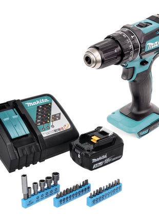 Taladro percutor inalámbrico Makita DHP 482 RF1 18 V 62 Nm + 1x batería 3,0 Ah + cargador + juego de llaves de vaso de 26 piezas