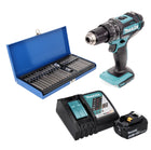 Makita DHP 482 RF1 Perceuse-visseuse à percussion sans fil 18 V 62 Nm + 1x Batterie 3,0 Ah + Chargeur + Jeu d'embouts - 40 pièces