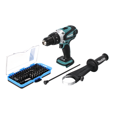 Taladro percutor inalámbrico Makita DHP 458 Z 18 V 91 Nm + juego de puntas 100 piezas - sin batería, sin cargador