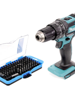 Taladro percutor inalámbrico Makita DHP 482 Z 18 V 62 Nm + juego de puntas 100 piezas - sin batería, sin cargador