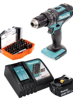 Taladro percutor inalámbrico Makita DHP 482 RF1 18 V 62 Nm + 1x batería 3,0 Ah + cargador + juego de puntas 44 piezas