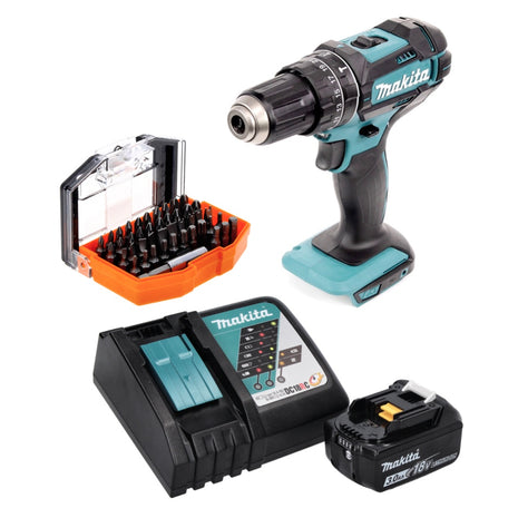 Makita DHP 482 RF1 Akku Schlagbohrschrauber 18 V 62 Nm + 1x Akku 3,0 Ah + Ladegerät + 44 tlg. Bit Set