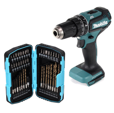 Makita DHP 485 Z Perceuse-visseuse à percussion sans fil 18 V 50 Nm Brushless + Jeu de forets 40 pièces - sans batterie, sans chargeur