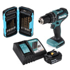 Makita DHP 485 RF1 Perceuse-visseuse à percussion sans fil 18 V 50 Nm Brushless + 1x Batterie 3,0 Ah + Chargeur + Jeu de forets 40 pièces