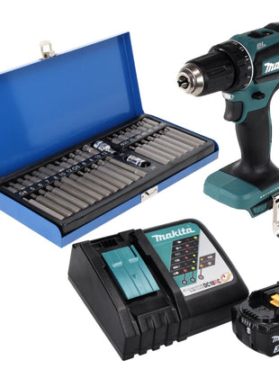 Makita DDF 485 RF1 perceuse-visseuse sans fil 18 V 50 Nm sans balais + 1 batterie 3,0 Ah + chargeur + jeu d'embouts 40 pièces