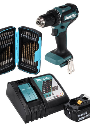 Makita DDF 485 RF1 Akku Bohrschrauber 18 V 50 Nm Brushless + 1x Akku 3,0 Ah + Ladegerät + 40 tlg. Bit Bohrer Set