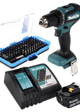 Makita DDF 485 RF1 perceuse-visseuse sans fil 18 V 50 Nm sans balais + 1 batterie 3,0 Ah + chargeur + jeu d'embouts 100 pièces