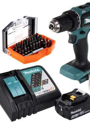 Makita DDF 485 RF1 perceuse-visseuse sans fil 18 V 50 Nm sans balais + 1 batterie 3,0 Ah + chargeur + jeu d'embouts 44 pièces