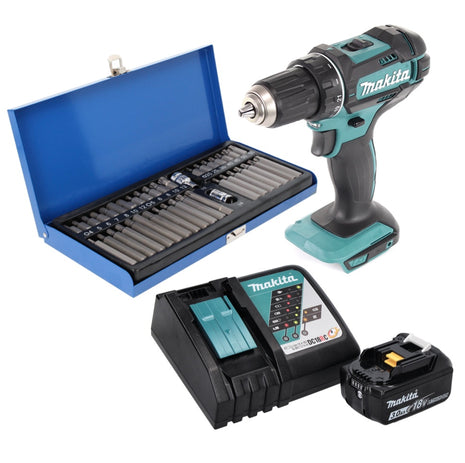 Makita DDF 482 RF1 perceuse-visseuse sans fil 18 V 62 Nm + 1 batterie 3,0 Ah + chargeur + jeu d'embouts 40 pièces