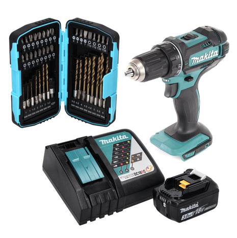 Makita DDF 482 RF1 perceuse-visseuse sans fil 18 V 62 Nm + 1 batterie 3,0 Ah + chargeur + jeu de 40 forets