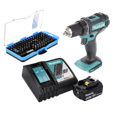 Makita DDF 482 RF1 Akku Bohrschrauber 18 V 62 Nm + 1x Akku 3,0 Ah + Ladegerät + 100 tlg. Bit Set