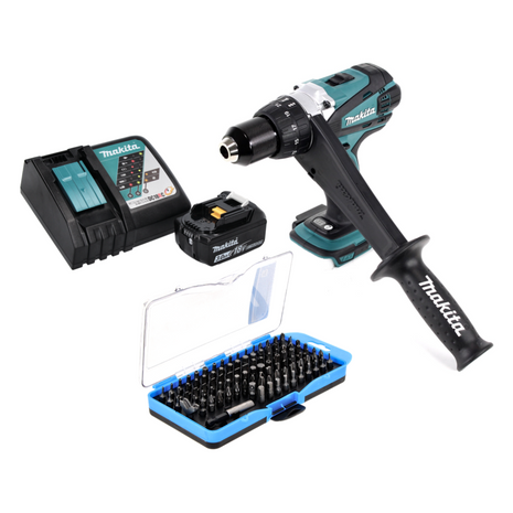 Makita DDF 458 RF1 Perceuse-visseuse sans fil 18 V 91 Nm + 1x Batterie 3,0 Ah + Chargeur + Jeu d'embouts - 100 pièces