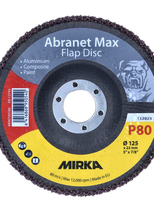 Mirka Abranet Max Flap disc T29 125 mm 22 mm ALOX 80 10 Stück ( 10x 8896700180 ) Fächerscheibe für Aluminium, Verbundstoffe, Lack