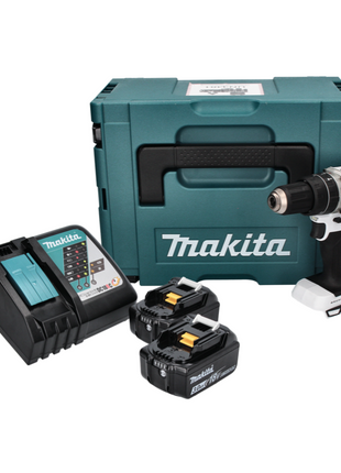 Makita DHP 484 RFJ W perceuse à percussion sans fil 18 V 54 Nm sans balais blanc + 2x batteries 3,0 Ah + chargeur + Makpac