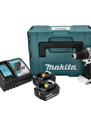 Makita DHP 484 RGJ W akumulatorowa wiertarka udarowa 18 V 54 Nm bezszczotkowa biała + 2x akumulator 6,0 Ah + ładowarka + Makpac