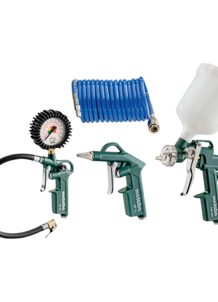 Metabo LPZ 4 Set Druckluft Werkzeugset ( 601585000 ) Blaspistole + Reifenfüllmessgerät + Farbspritzpistole + Spiralschlauch