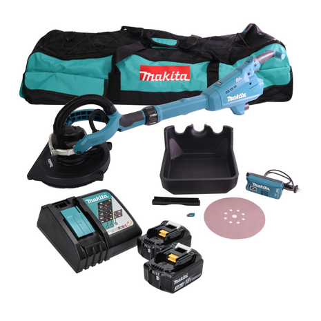 Makita DSL 800 RFX ponceuse à long col avec batterie 18 V 225 mm sans balais + 2x batteries 3,0 Ah + chargeur + accessoires + sac