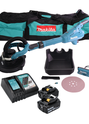 Makita DSL 800 RTX ponceuse à long col sans balais 18 V 225 mm + 2x batteries 5,0 Ah + chargeur + accessoires + sac