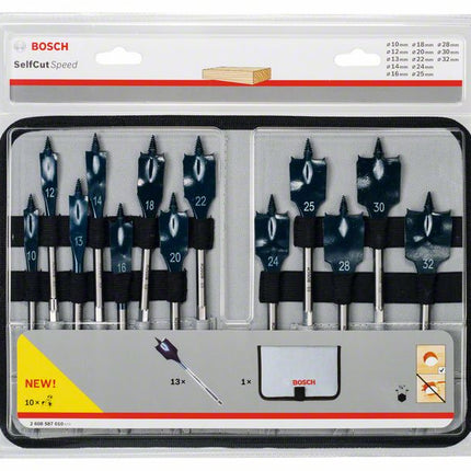 Bosch 13.-tlg. Flachfräsbohrer Set Self 4Cut Speed in Rolltasche ( 2608587010 ) - Toolbrothers
