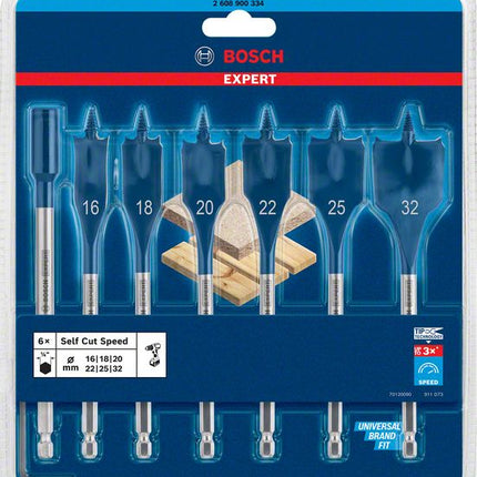 Bosch EXPERT SelfCut Speed Flachfräsbohrer Set 16 - 32 mm 7 tlg. ( 2608900334 ) für Holz - Nachfolger von 2608587009