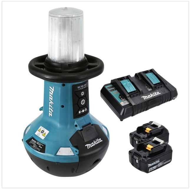 Makita DML 810 PM Akku LED Flächenlicht 18 / 36 V ( 2 x 18 V ) 5500 lm IP54 + 2x Akku 4,0 Ah + Doppelladegerät