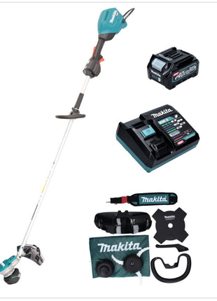 Makita UR 003 GD101 Akku Freischneider 40 V Brushless IPX4 + Akku 2,5 Ah + Ladegerät + Schultergurt + Messerkopf + Fadenkopf + Schlagmesser + Tasche