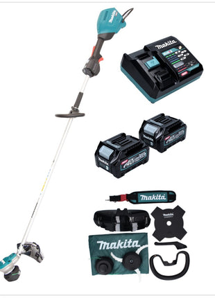 Makita UR 003 GD201 Akku Freischneider 40 V Brushless IPX4 + 2x Akku 2,5 Ah + Ladegerät + Schultergurt + Messerkopf + Fadenkopf + Schlagmesser + Tasche